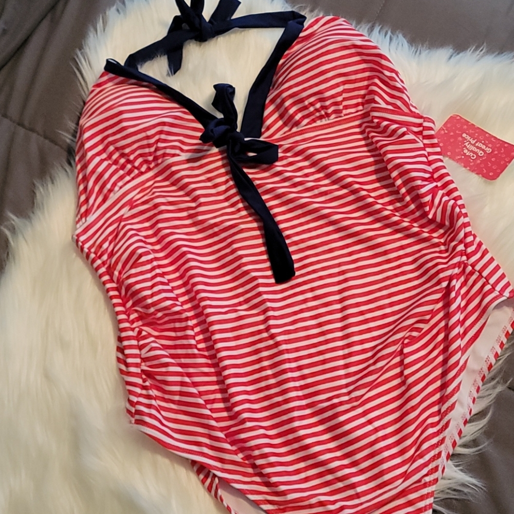 Patriotic Nautical themed halter stripe swimsuit